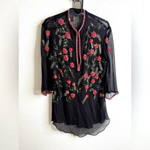 Twinset Simona Barbieri Silk Beaded Sheer Blouse Sz Medium